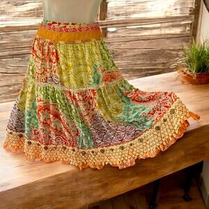 Boho Festival Silk Blend Gypsy Midi Skirt Devoré Velvet Cynthia Steffe Size 16